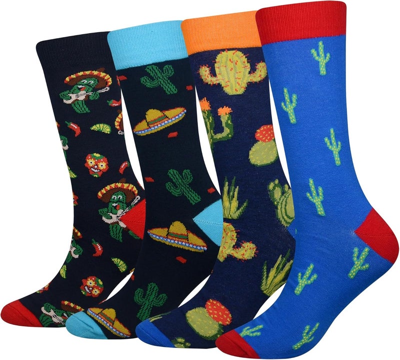 Cansok Men's 2/4 Packs Fun Crazy Novelty Dress Crew Socks - Image 1